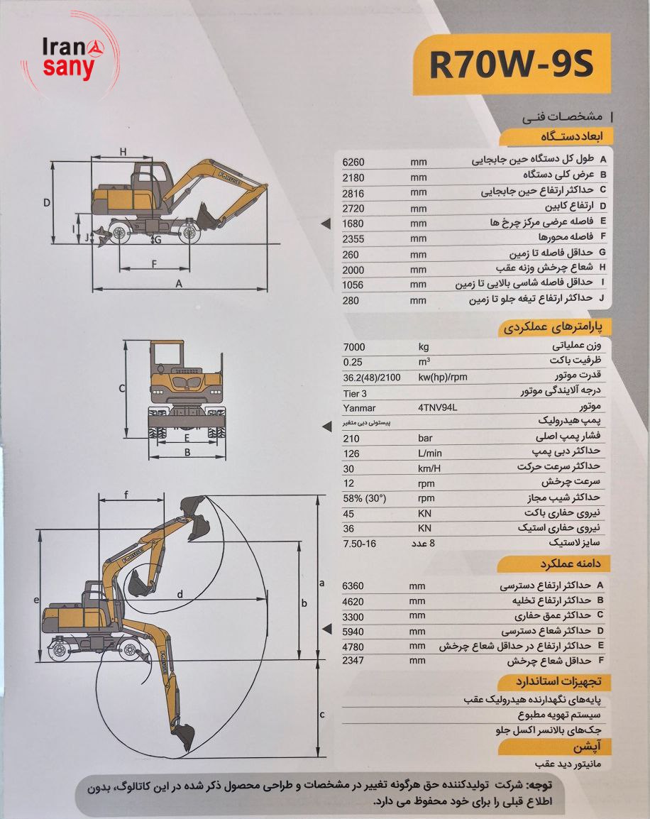 مشخصات فنی مینی بیل فوریوز | مینی بیل 7 تن فوریوز